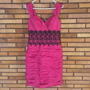 NWT JJ's House Fuscia With Black Lace Accents Formal Dress